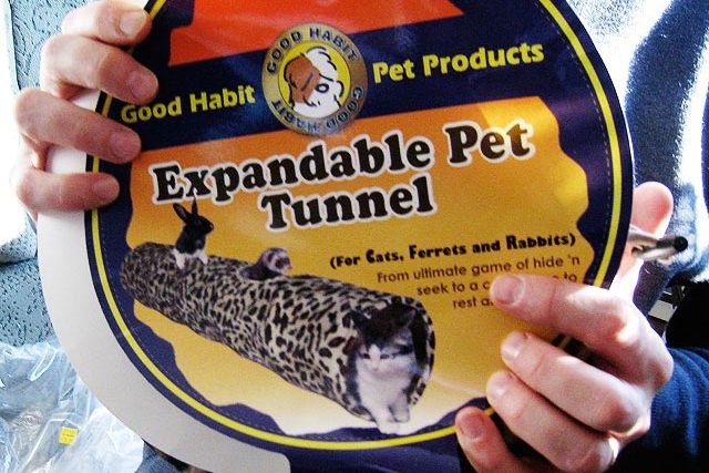 The "Expandable Pet Tunnel" is apparently perfect for a cat, ferret AND rabbit.